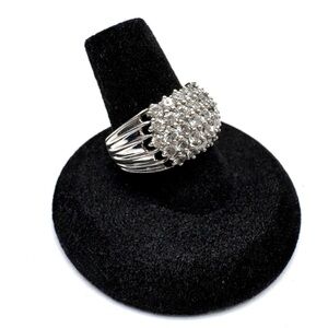 Vintage Sterling Silver Diamonique Cubic Zirconia Domed Pave Ring Size 9